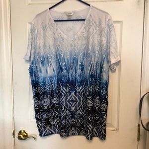 Short sleeve eyelet top.